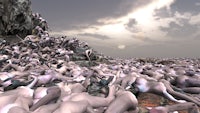 a group of naked people laying on a rock