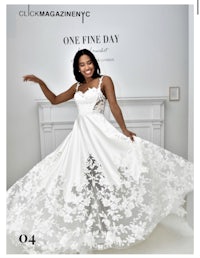 a woman in a white dress is posing for the cover of one fine day magazine