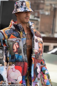 a man wearing a colorful jacket