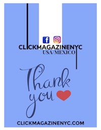 a thank you card with the words click magazine nyc usa mexico