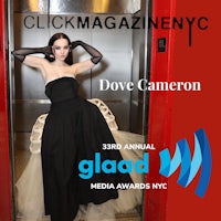 dove cameron in an elevator with the words click magazine nyc