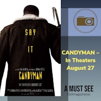 a poster for candyman with a man holding a gun