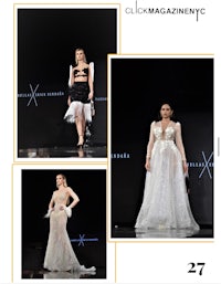 a fashion show with models in white gowns on the runway