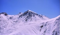 a snow covered mountain with a blue sky in the background