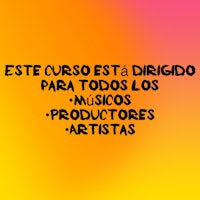 a yellow and orange background with the words est course est dirigido para todos los musicians, producers and artists