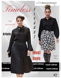 a fashion magazine with a black skirt and a black dress