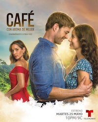 a poster for cafe with a man and a woman