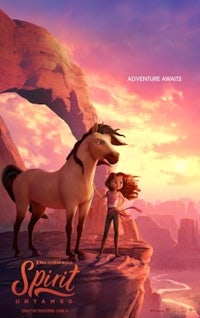 a poster for spirit unchained with a girl and a horse