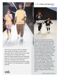 a fashion magazine with a picture of a boy and a girl walking down the runway